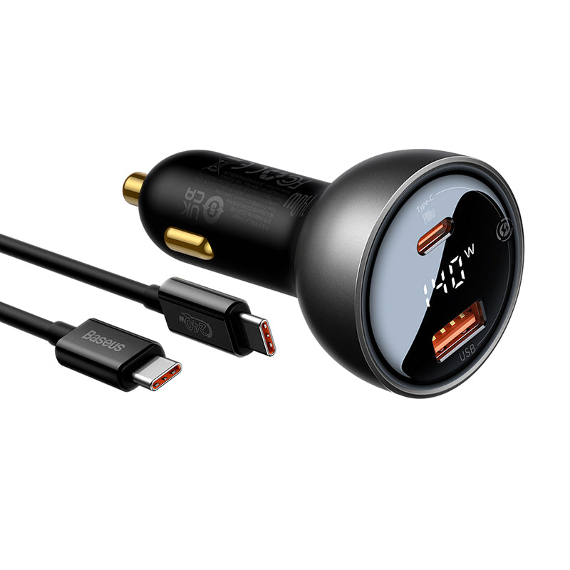 Baseus 140W Digital Display PD3.1 Dual U+C Fast Charging Car Charger with Cable