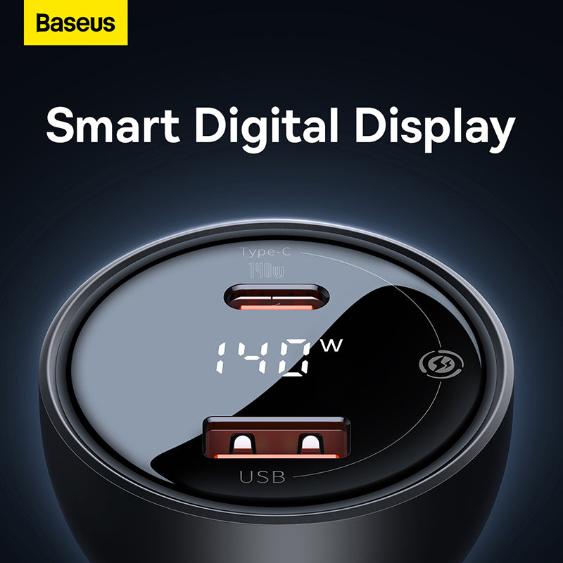 Baseus 140W Digital Display PD3.1 Dual U+C Fast Charging Car Charger with Cable