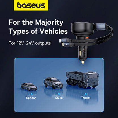 Baseus 60W Enjoyment Pro Car Charger U+Retractable C & Lightning Cable