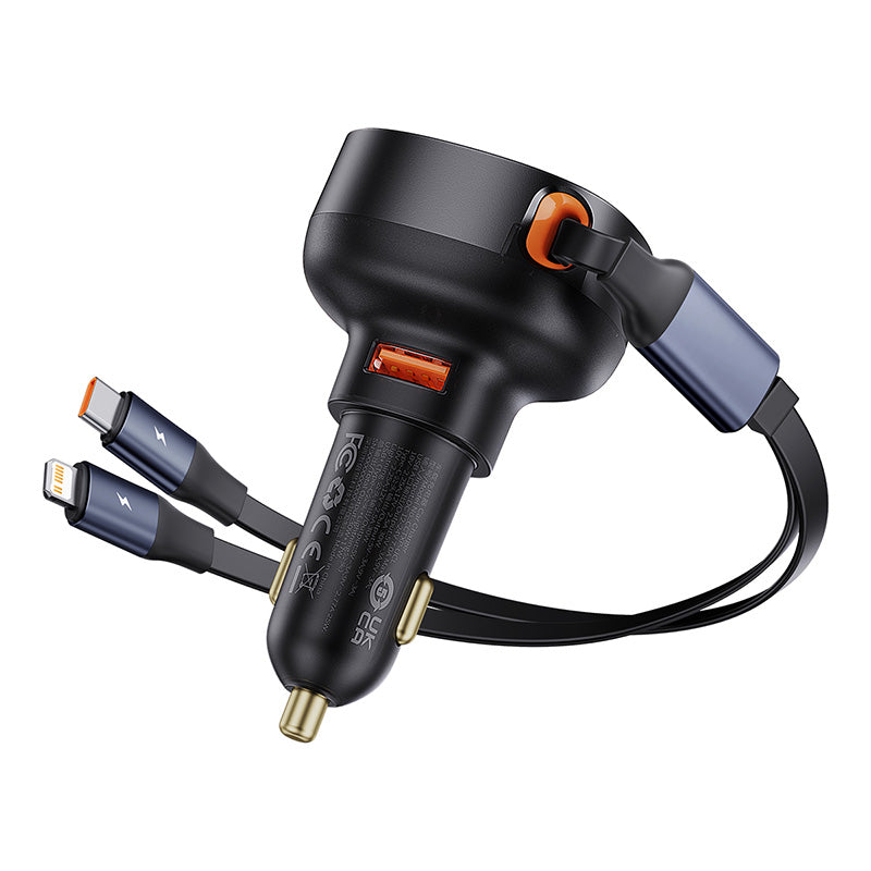 Baseus 60W Enjoyment Pro Car Charger U+Retractable C & Lightning Cable