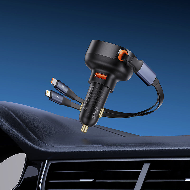 Baseus 60W Enjoyment Pro Car Charger U+Retractable C & Lightning Cable