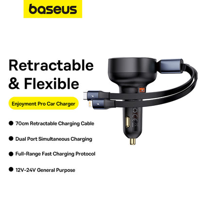 Baseus 60W Enjoyment Pro Car Charger U+Retractable C & Lightning Cable