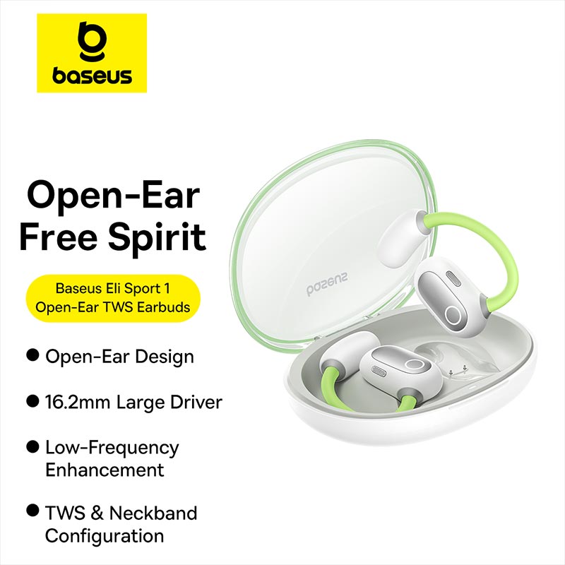 Baseus Eli Sport 1 Open-Ear TWS Earbuds – Aurora Green – 6M