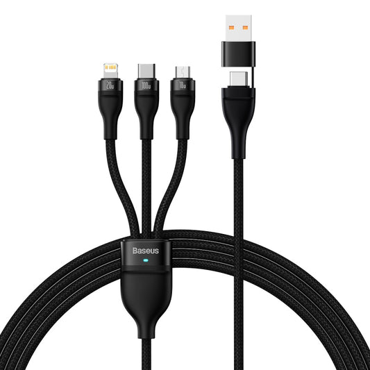 Baseus Flash Series Ⅱ Two-for-three Charging Cable U+C to M+L+C 100W – 1.2m – Black