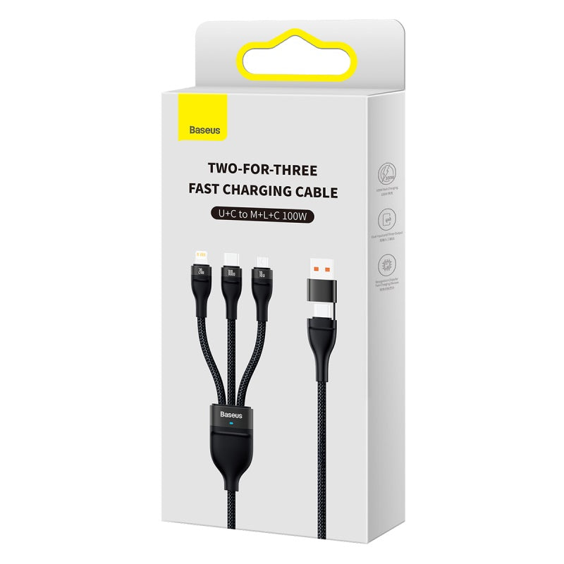 Baseus Flash Series Ⅱ Two-for-three Charging Cable U+C to M+L+C 100W – 1.2m – Black