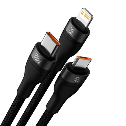 Baseus Flash Series Ⅱ Two-for-three Charging Cable U+C to M+L+C 100W – 1.2m – Black