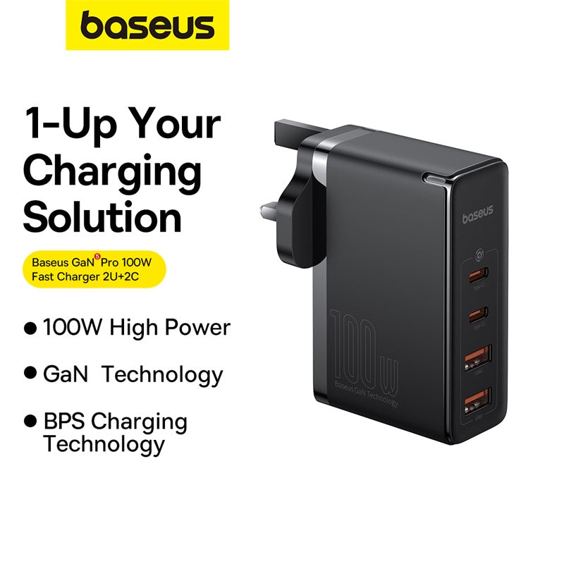 Baseus GaN5 Pro 100W Fast Charger 2C+2U UK Pin – 6M